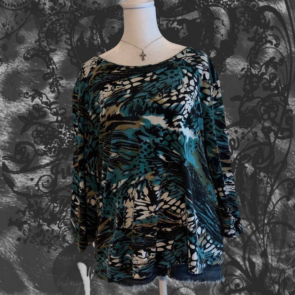 teal black white abstract animal print dark femme whimsigoth boho grunge top